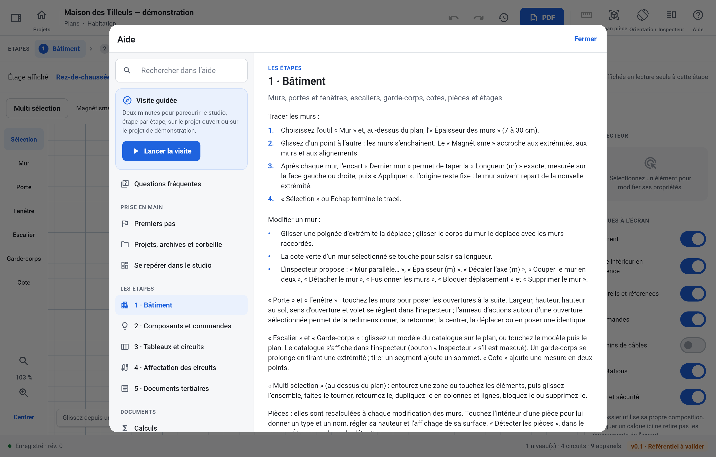 L’aide d’ES Schémas ouverte sur la page Bâtiment du guide.