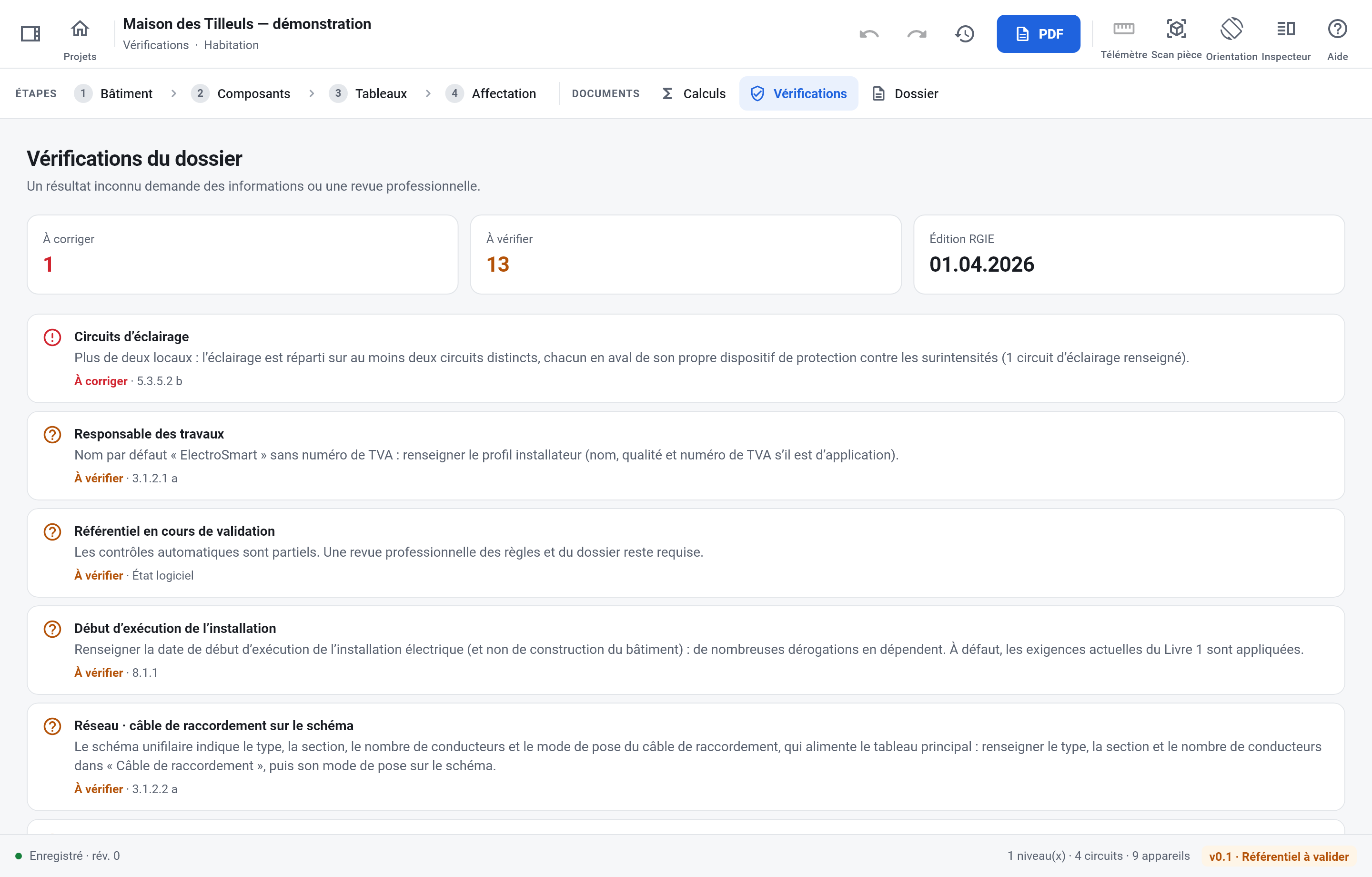 Les vérifications d’un projet, chacune avec son article du RGIE.